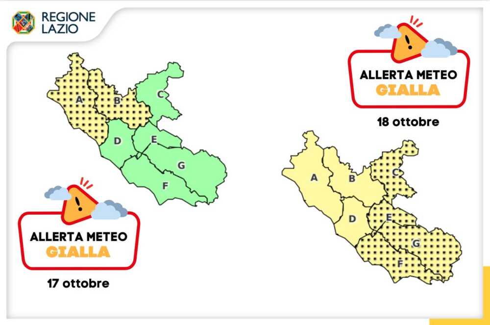 Allerta meteo gialla sul Lazio per giovedì 17 ottobre