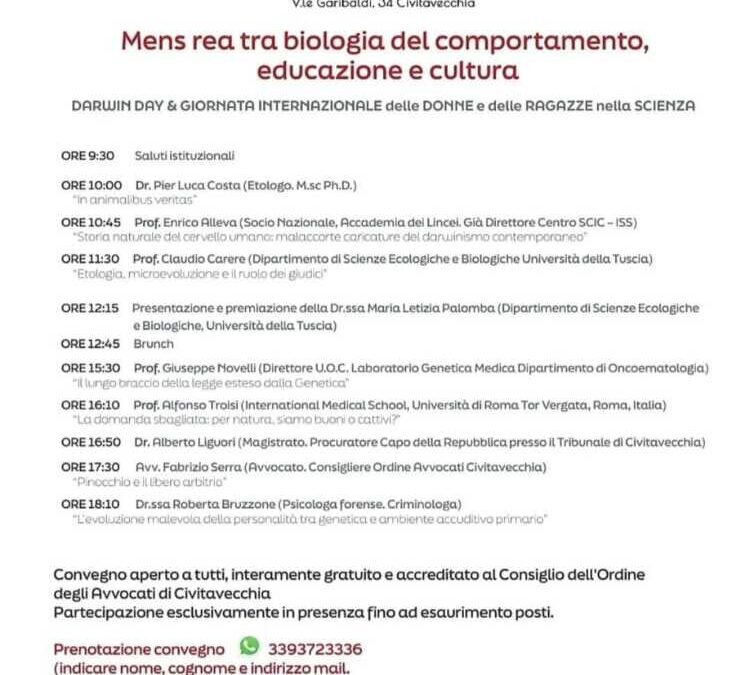 “Mens rea tra biologia e comportamento, educazione e cultura”, convegno a Civitavecchia il 12 febbraio