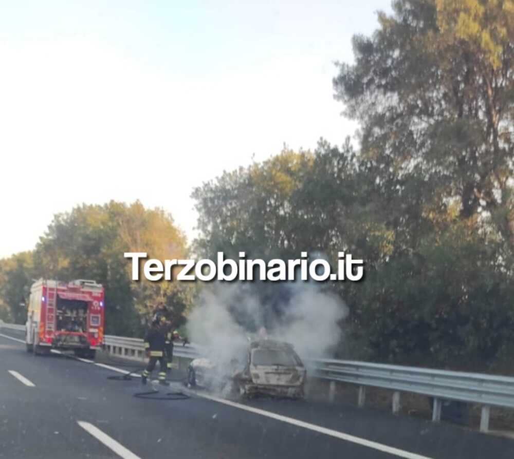 auto fiamme a12 km 31 vvf vigili fuoco pompieri